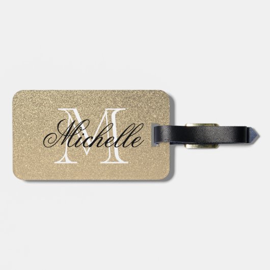 Golden Glitter Monogram Bagagelabel (Achterkant horizontaal)