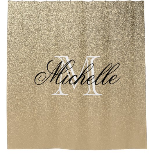 Golden Glitter Monogram Douchegordijn (Voorkant)