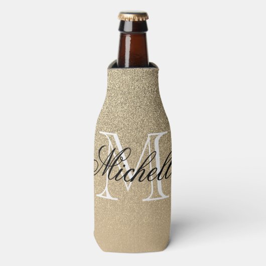 Golden Glitter Monogram Flesjeskoeler (Fles Voorkant)