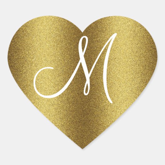 Golden Glitter Monogram Hart Sticker (Voorkant)