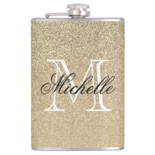 Golden Glitter Monogram Heupfles