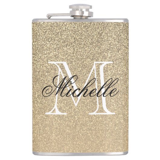 Golden Glitter Monogram Heupfles (Voorkant)