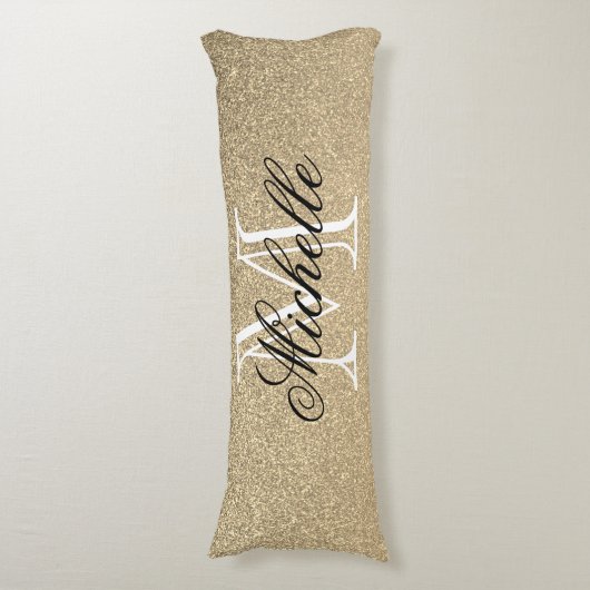 Golden Glitter Monogram Lichaamskussen (Voorkant Verticaal)