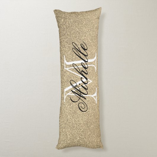 Golden Glitter Monogram Lichaamskussen (Achterkant (Verticaal))