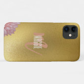 Golden glitter monogram met florale maag Case-Mate iPhone case (Achterkant (horizontaal))