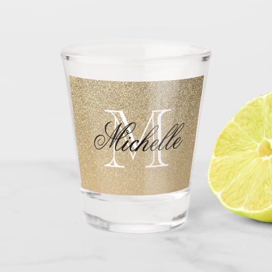 Golden Glitter Monogram Shot Glas (Voorkant)