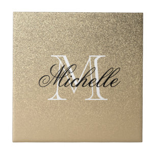 Golden Glitter Monogram Tegeltje
