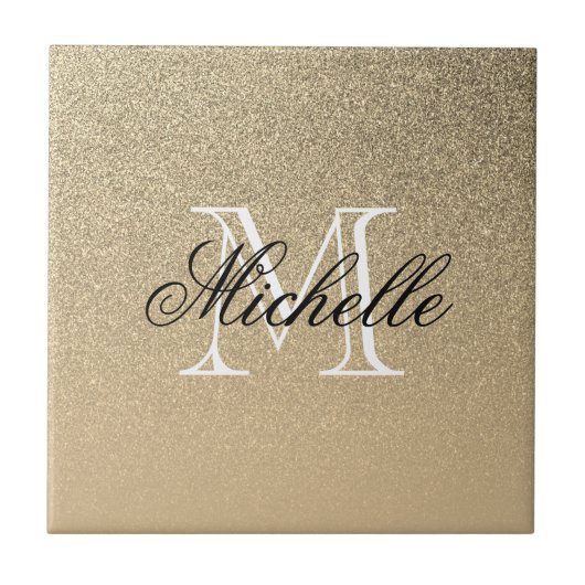 Golden Glitter Monogram Tegeltje (Voorkant)
