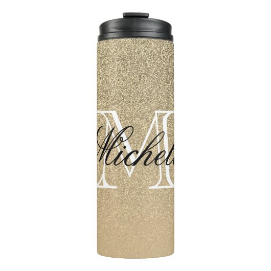 Golden Glitter Monogram Thermosbeker (Voorkant)