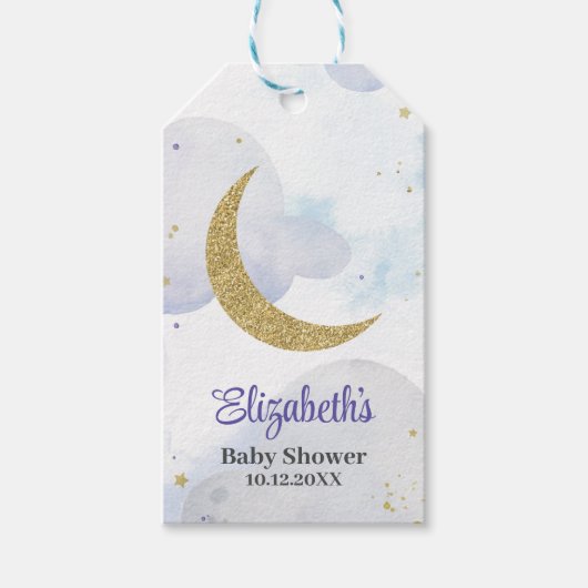 Golden Glitter Moon Baby shower Cadeaulabel (Voorkant)