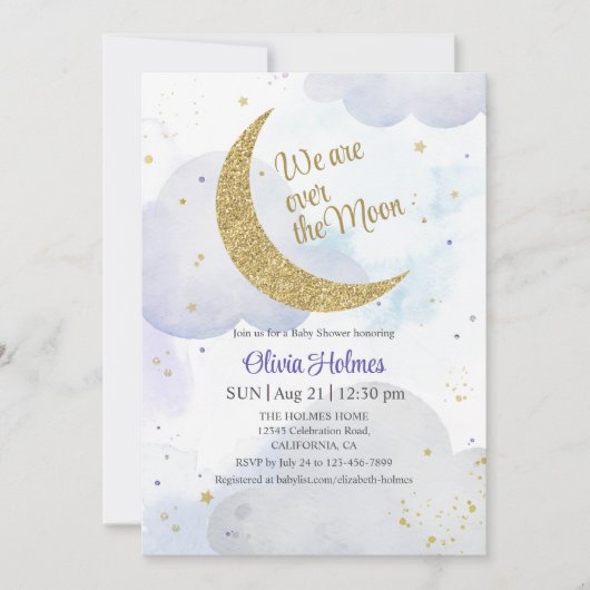 Golden Glitter Moon Baby shower Invitation Kaart (Voorkant)
