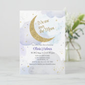 Golden Glitter Moon Baby shower Invitation Kaart (Staand voorkant)