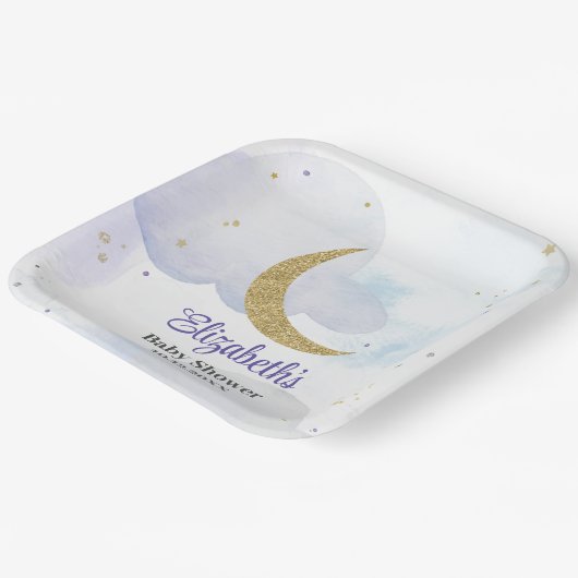 Golden Glitter Moon Baby shower Papieren Bordje (Gebogen)