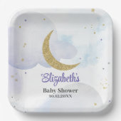 Golden Glitter Moon Baby shower Papieren Bordje (Voorkant)