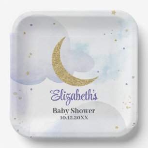 Golden Glitter Moon Baby shower Papieren Bordje