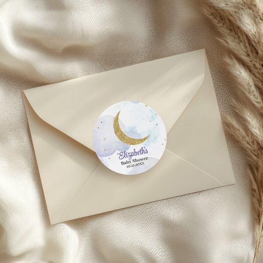 Golden Glitter Moon Baby shower Ronde Sticker