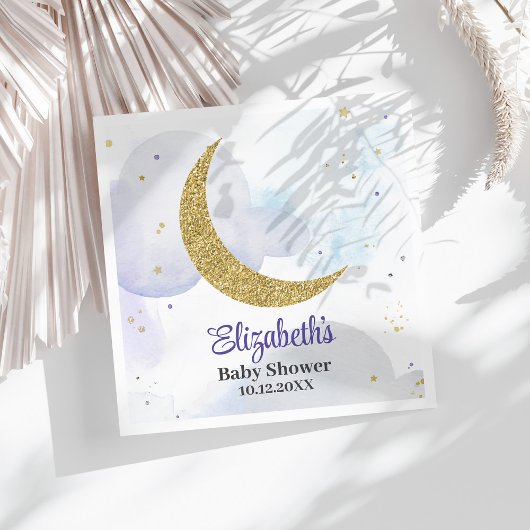 Golden Glitter Moon Baby shower Servet