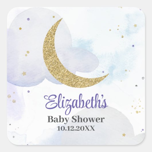Golden Glitter Moon Baby shower Vierkante Sticker (Voorkant)