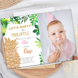 Golden Glitter Pineapple Uitnodigingen met Foto
