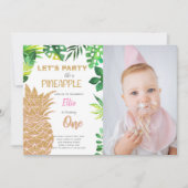 Golden Glitter Pineapple Uitnodigingen met Foto (Voorkant)