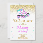 Golden Glitter Roller Schaats Verjaardagsuitnodigi Kaart (Voorkant)
