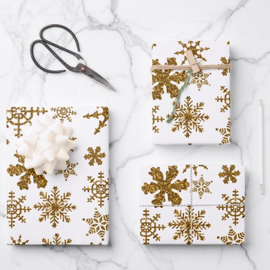 Golden Glitter Snowflakes kerspatroon Inpakpapier Vel (Voorkant)