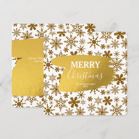 Golden Glitter Snowflakes kerstkaart (Voorkant / Achterkant)