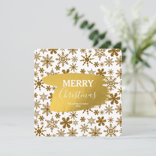 Golden Glitter Snowflakes kerstkaart (Staand voorkant)