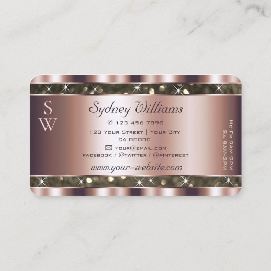 Golden Glitter Sparkle Stars Initialen Roos Gold Visitekaartje (Achterkant)