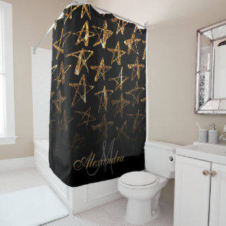 Golden Glitter Stars Douchegordijn