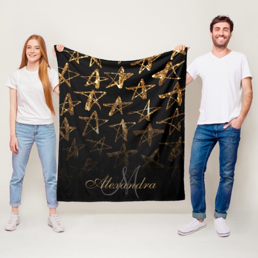 Golden Glitter Stars Fleece Deken (In situ)