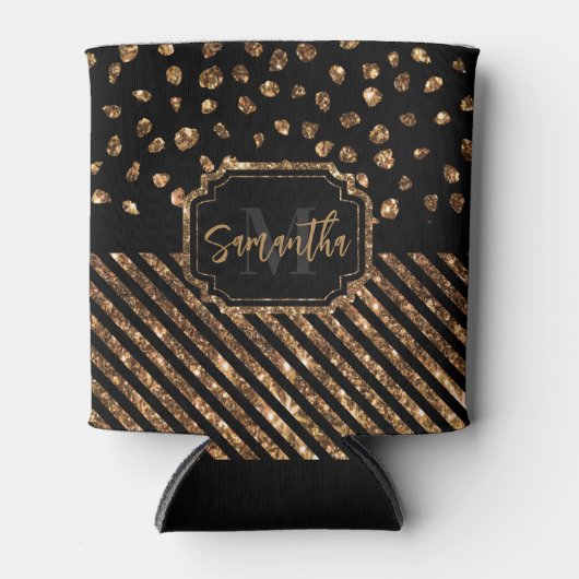 Golden Glitter Stippen en strepen Blikjeskoeler (Voorkant)