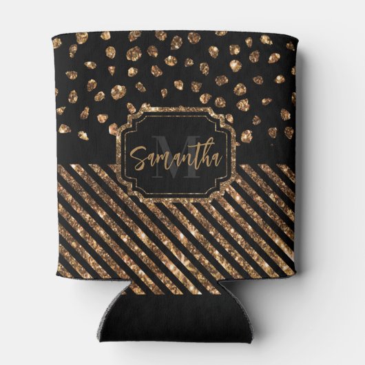 Golden Glitter Stippen en strepen Blikjeskoeler (Achterkant)