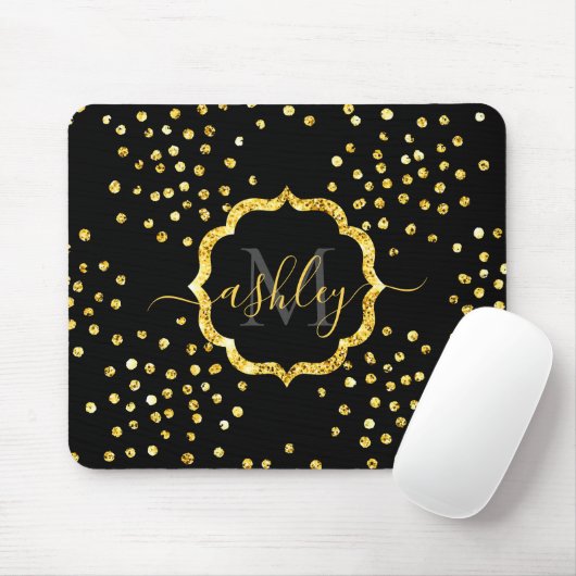 Golden Glitter Stippen Monogram Muismat (Met muis)