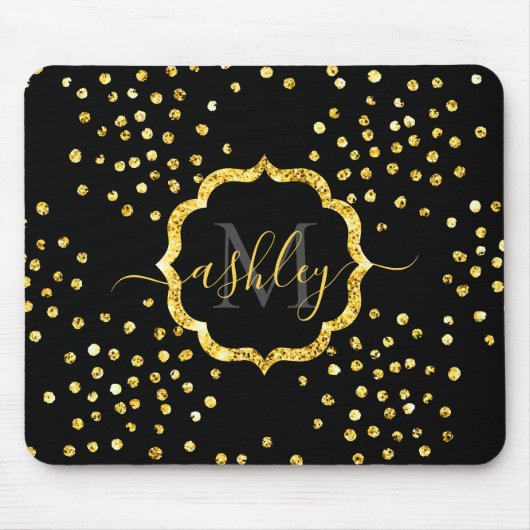 Golden Glitter Stippen Monogram Muismat (Voorkant)