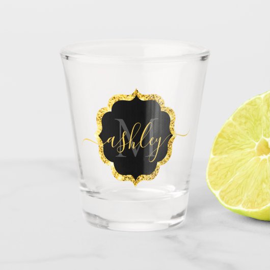 Golden Glitter Stippen Monogram Shot Glas (Voorkant)