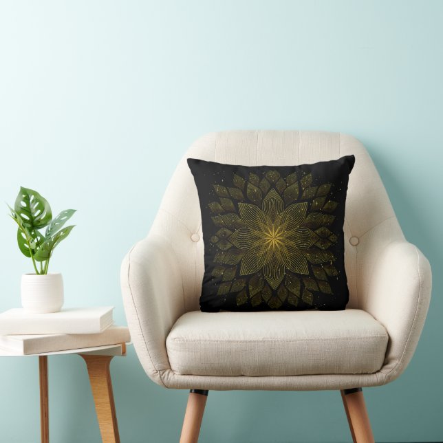 Golden Glitter Sun Mandala Kussen (Stoel)