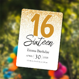 golden glitter sweet 16 birthday invitations card feestdagenkaart