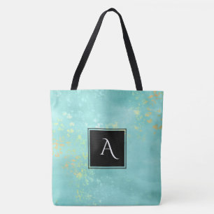 *~* Golden Glitter Turquoise Blue Stylish Shabby Tote Bag