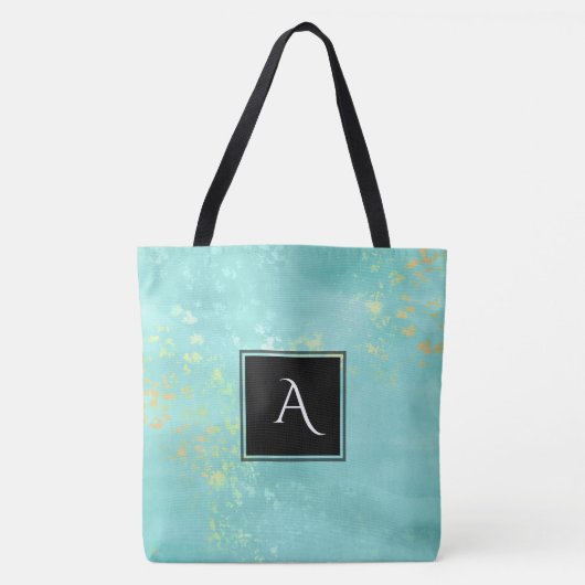 *~* Golden Glitter Turquoise Blue Stylish Shabby Tote Bag (Voorkant)