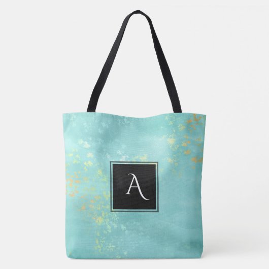 *~* Golden Glitter Turquoise Blue Stylish Shabby Tote Bag (Achterkant)