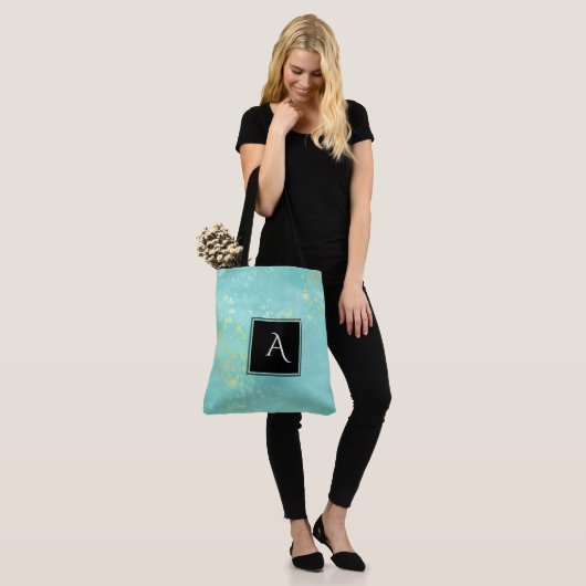 *~* Golden Glitter Turquoise Blue Stylish Shabby Tote Bag (Op model)