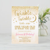 Golden Glitter Twinkle Little Star uitnodiging (Staand voorkant)