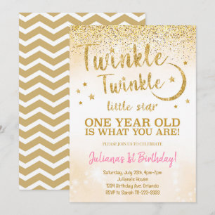 Golden Glitter Twinkle Little Star uitnodiging