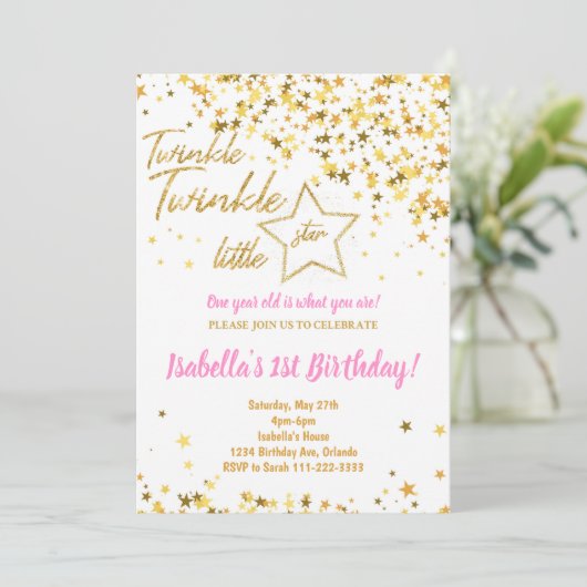 Golden Glitter Twinkle Little Star Verjaardag Uitn Kaart (Staand voorkant)