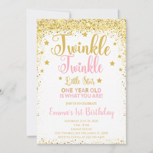 Golden Glitter Twinkle Little Star Verjaardag Uitn Kaart (Voorkant)