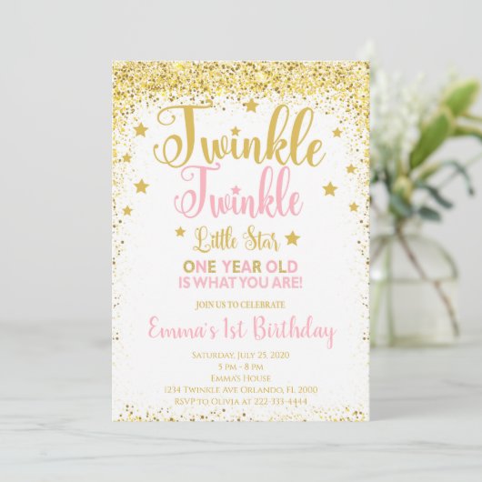 Golden Glitter Twinkle Little Star Verjaardag Uitn Kaart (Staand voorkant)