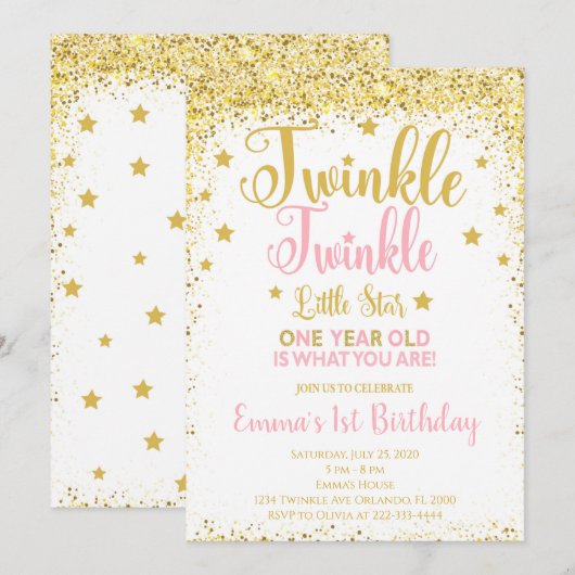 Golden Glitter Twinkle Little Star Verjaardag Uitn Kaart (Voorkant / Achterkant)