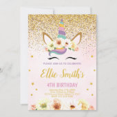 Golden Glitter Unicorn Birthday Kaart (Voorkant)