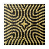 Golden Glitter Wave Pattern on Black Tegeltje (Voorkant)